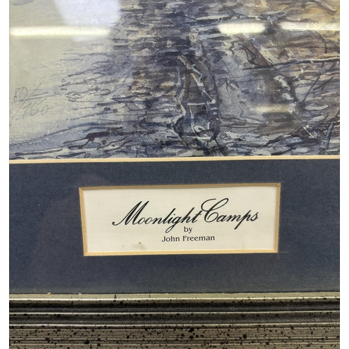 713 - Framed Prints(x8). To include bird studies, Moonlight Camps by John Freeman (limited edition 80/750)... 