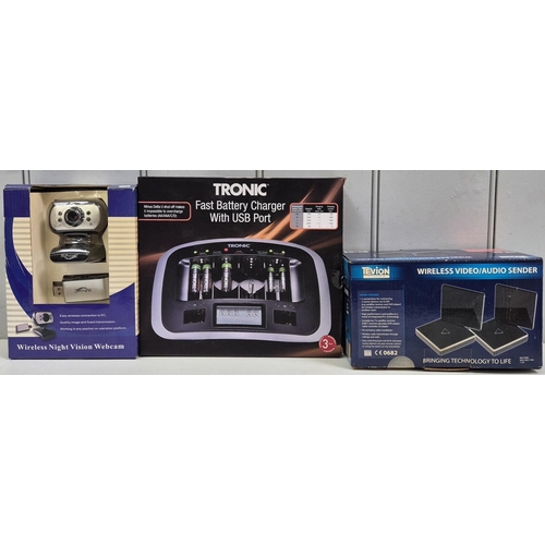 741 - Mixed lot of mostly boxed home electricals. To include Bluetooth kit, Mobile WiFi, Wireless Camera, ... 