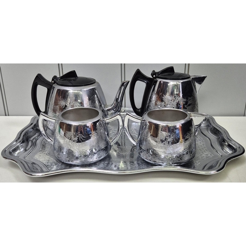 402 - Swan Cromalin 'Willo Ware' tea service. To include tray (personally engraved), coffee pot, teapot, c... 