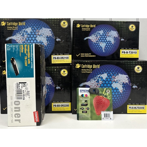 492 - Six Unopened, mixed compatible toner cartridges/replacement ink. Brother/Epson/Samsung replacements.