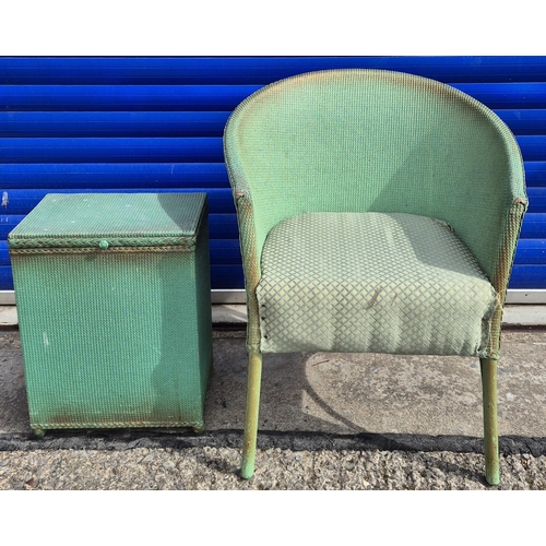 534 - Vintage Lloyd Loom cane chair, with accompanying laundry basket. Respective dimensions(cm) H75(40 to... 