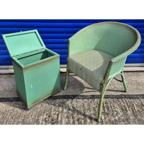 534 - Vintage Lloyd Loom cane chair, with accompanying laundry basket. Respective dimensions(cm) H75(40 to... 