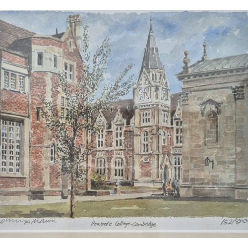 543 - Two framed, limited-edition, landscape watercolour prints. To include Pembroke College, Cambridgeshi... 