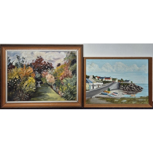 544 - Two framed, original paintings. To include 'A Nunney Garden', by Daphne Joy & another coastal scene,... 
