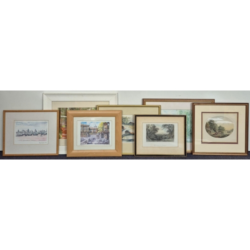 545 - Seven pieces of framed artwork. Artists include Jill Blower, I Fermer & Michael Holyoake. Largest di... 