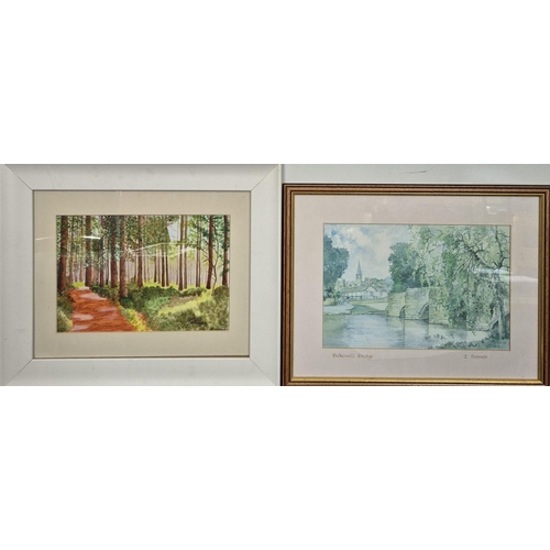 545 - Seven pieces of framed artwork. Artists include Jill Blower, I Fermer & Michael Holyoake. Largest di... 