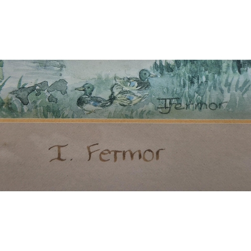 545 - Seven pieces of framed artwork. Artists include Jill Blower, I Fermer & Michael Holyoake. Largest di... 