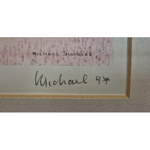 545 - Seven pieces of framed artwork. Artists include Jill Blower, I Fermer & Michael Holyoake. Largest di... 