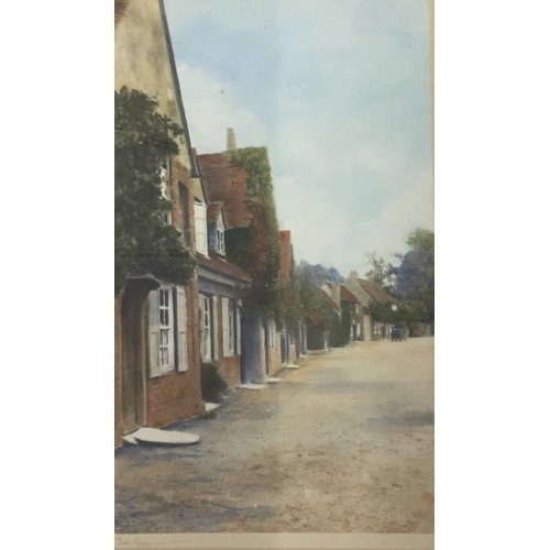 647 - A collection of three, framed, village-scene watercolours. Framed dimensions(cm) H36/36/45, W46/46/3... 