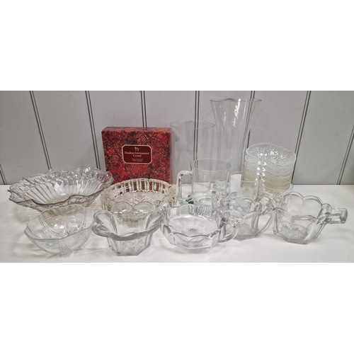652 - A collection of 19 pieces of glass tableware. To include a boxed Royal Doulton crystal perfume bottl... 