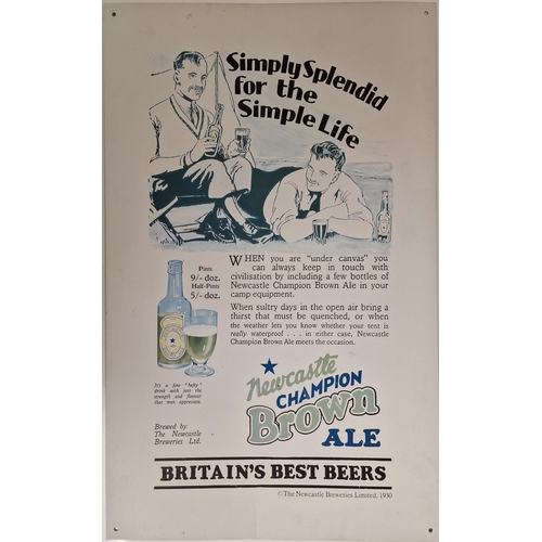 664 - A reproduction, printed-metal 'Newcastle Brown Ale' advertising sign. 61cm x 38cm.