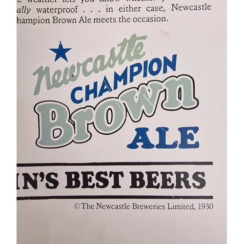 664 - A reproduction, printed-metal 'Newcastle Brown Ale' advertising sign. 61cm x 38cm.