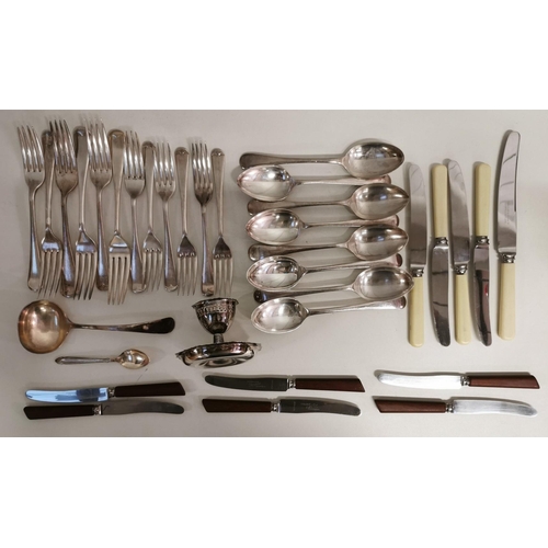 676 - A selection of thirty-four pieces of silver-plated & stainless-steel tableware. To include cutlery, ... 