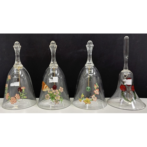 222 - Collection of 16 glass & crystal bells. Tallest 17.5cm.