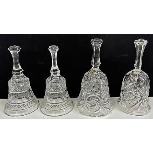 222 - Collection of 16 glass & crystal bells. Tallest 17.5cm.