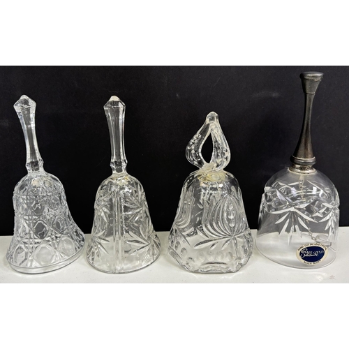 222 - Collection of 16 glass & crystal bells. Tallest 17.5cm.
