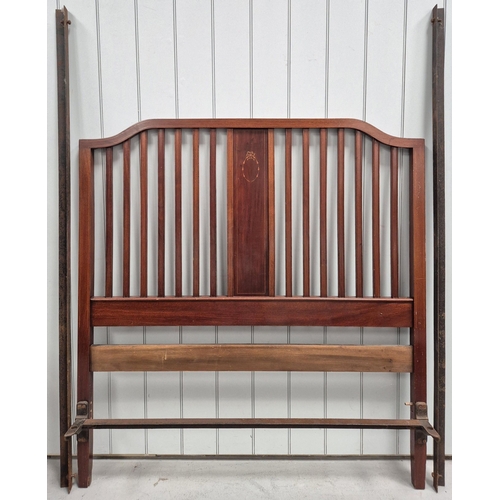 336 - Edwardian Inlaid Bedframe. Complete with irons. Dimensions(cm) Headboard H147, W137, D18. Footboard ... 