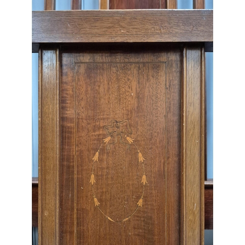 336 - Edwardian Inlaid Bedframe. Complete with irons. Dimensions(cm) Headboard H147, W137, D18. Footboard ... 