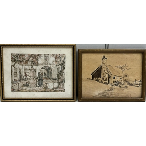 436 - Collection of 6 pieces of mixed-media antique & vintage artwork. To include copper & steel engraving... 