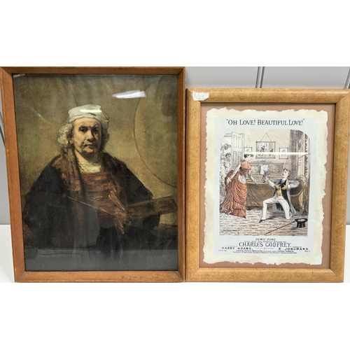 436 - Collection of 6 pieces of mixed-media antique & vintage artwork. To include copper & steel engraving... 