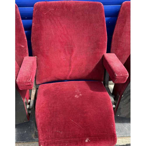 7026 - Bank of three folding cinema seats. Seats numbered 13, 7 & 10. Dimensions(cm) H81 (48 to seat), W154... 