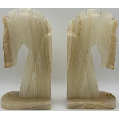 2 - Pair of carved onyx, horses head bookends.