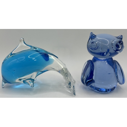29 - Collection of 11 pieces of mid-century blue art glass. To include Mdina & other animals & brandy gla... 