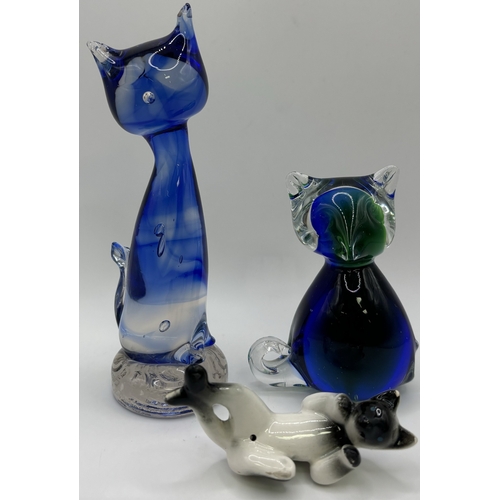 29 - Collection of 11 pieces of mid-century blue art glass. To include Mdina & other animals & brandy gla... 