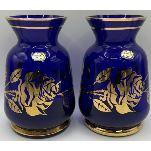 30 - Collection of 16 pieces of mid-century cobalt blue/blue glass vases & dish. To include Bohemia Glass... 