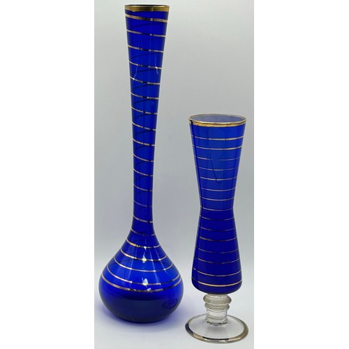 30 - Collection of 16 pieces of mid-century cobalt blue/blue glass vases & dish. To include Bohemia Glass... 
