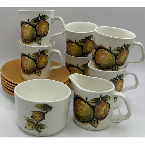 34 - J & G Meakin - Eden, complete retro coffee set. To include coffee pot, six cups & saucers, milk jug ... 