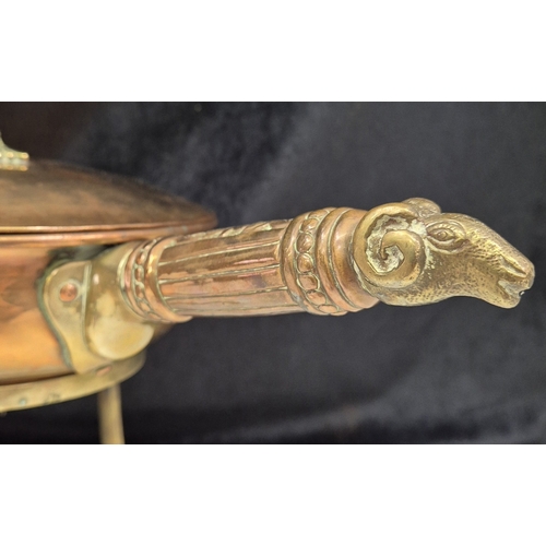 48 - Pair of copper & brass jugs by Weba Ware, together with a copper & brass pan with stand. Respective ... 