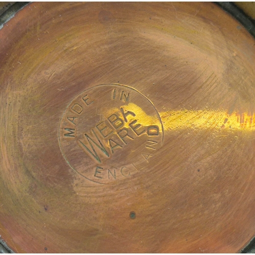 48 - Pair of copper & brass jugs by Weba Ware, together with a copper & brass pan with stand. Respective ... 