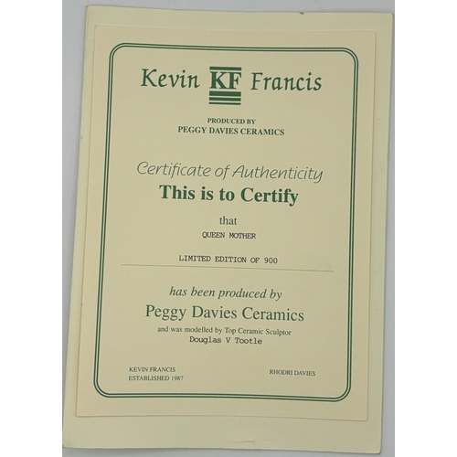 60 - Queen Mother toby, produced by Peggy Davies Ceramics for Kevin Francis. Complete with limited editio... 