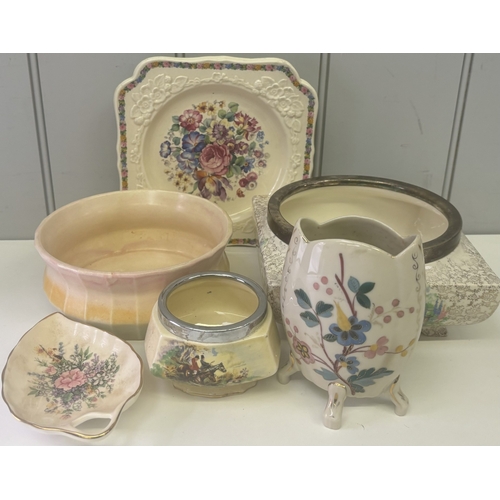 122 - Collection of 9 vintage decorative ceramics. To include Crown Ducal, Shorter & Son, Sandland, etc.