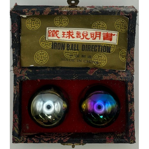 131 - Collection of vintage International decor. To include Air India paper fan; Chinese Baoding Balls; Ch... 