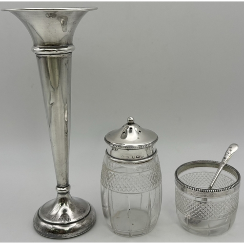 133 - Mixed lot of vintage & antique, hallmarked silver items. To include candleholder (Birmingham 1970, b... 