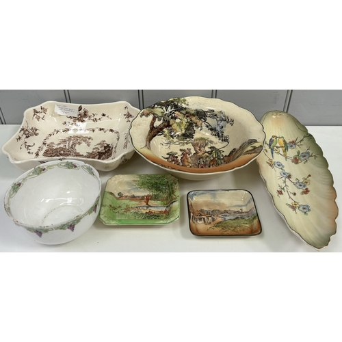 134 - Collection of antique & vintage tableware. To include Victorian Mason's Watteau brown serving dish; ... 