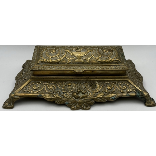 136 - Collection of antique & vintage desk items. To include brass Art Nouveau double inkwells, letter ope... 