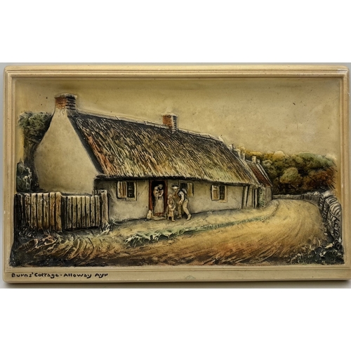 140 - Mixed collection of miniature cottages, together with a framed Osborne Ivorex plaque depicting Burns... 