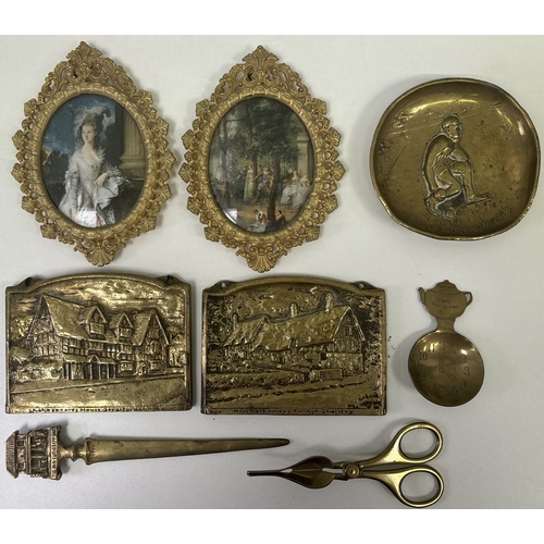 146 - Large collection of decorative brassware. To include horse brasses, compass, teapot, candle snuffer,... 