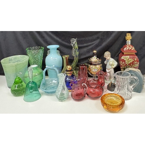 147 - Large collection of vintage decorative items. To include cranberry glass vases, Lladro NAO figurine,... 