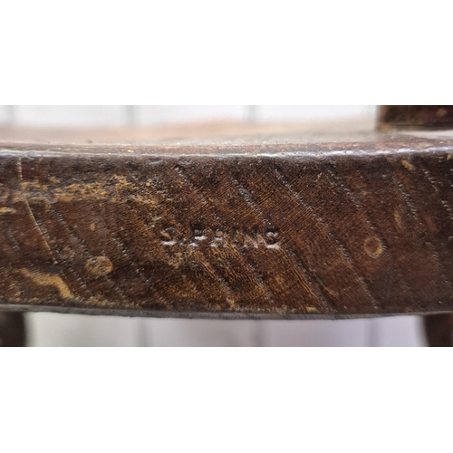 151 - 19th century smoker's oak bow armchair. Dimensions(cm) H77(41 to seat), W66, D46.