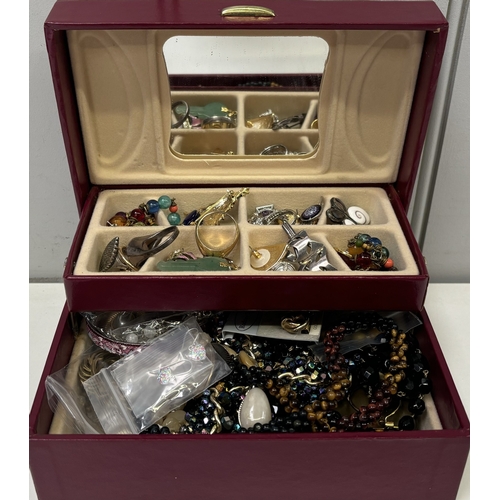 171 - Jewellery box full of silver & costume jewellery. To include 8 items of hallmarked silver ring/earri... 