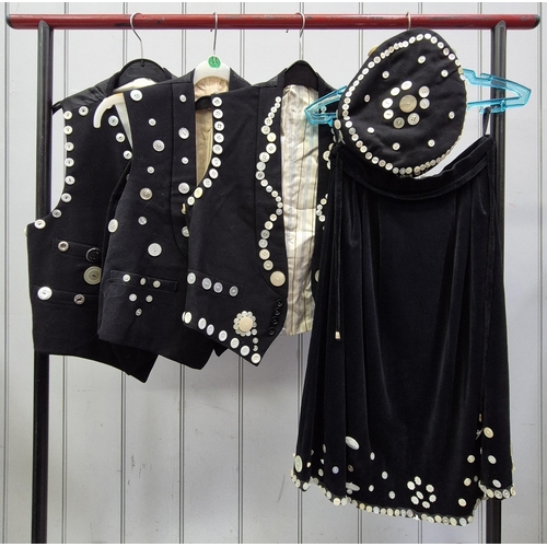 178 - Collection of 5 vintage Pearly Kings & Queens dressing up clothes. To include 3 waistcoats, hat & sk... 