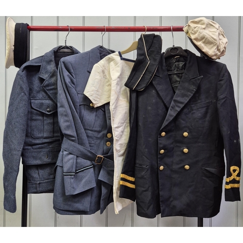 179 - Collection of 7 vintage military uniform/dressing up clothes. To include 3 Navy hats, Navy jacket, N... 