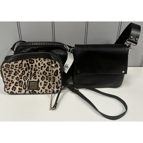 245 - Collection of 3 designer handbags. To include Biba (black faux alligator); Biba (Leopard print & Kin... 