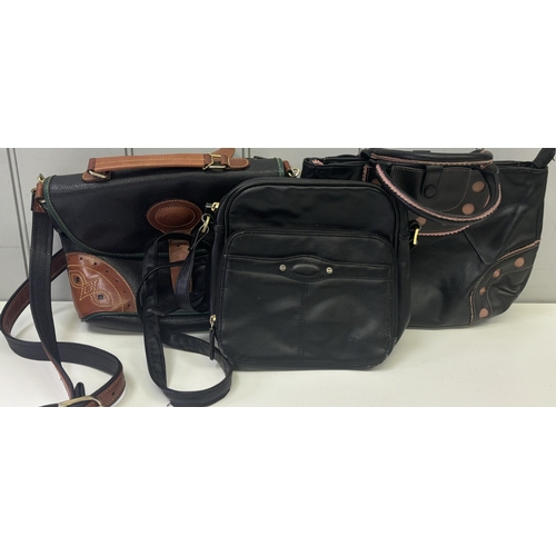 246 - Collection of 3 handbags. To include Radley brown & pink leather bag. Largest 16cm x 31cm.