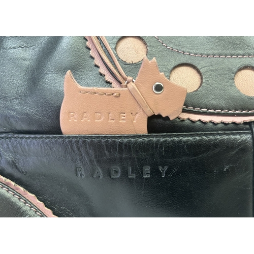 246 - Collection of 3 handbags. To include Radley brown & pink leather bag. Largest 16cm x 31cm.