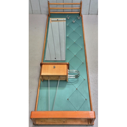 263 - Stunning mid-century teak hall stand, with padded back, single drawer, mirror, umbrella stand & hang... 